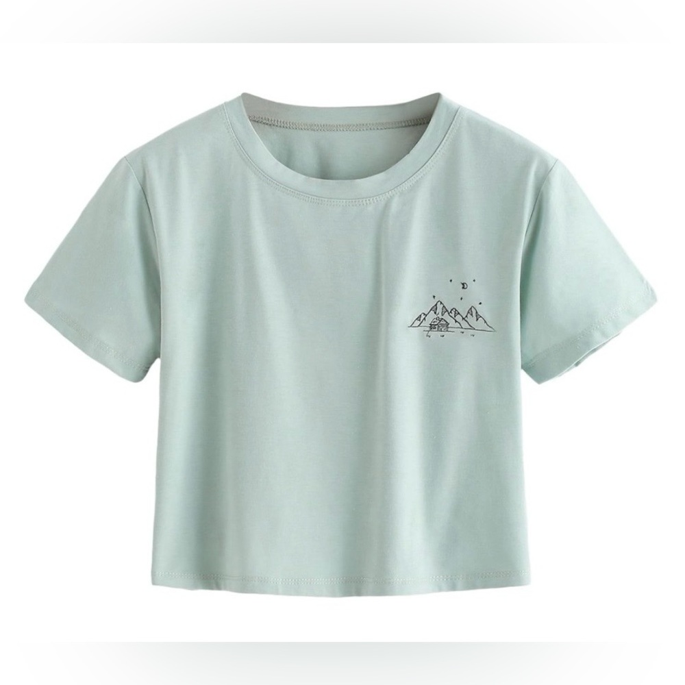 Classic Mint Green Mountain Graphic Crop Top